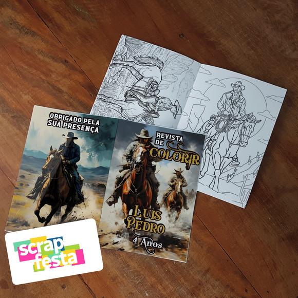 Revista Colorir + Giz de Cera Festa Cowboy Country Cavalos