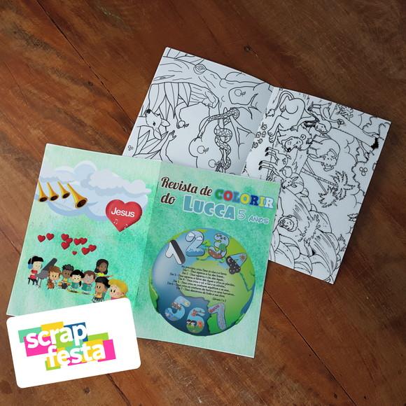 Revista Colorir + Giz de Cera Festa Criação do Mundo 7 Dias