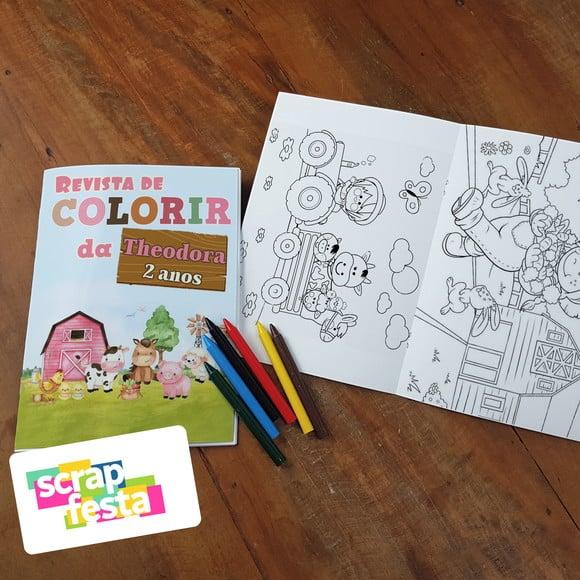 Revista Colorir + Giz de Cera Festa Fazendinha Aquarela