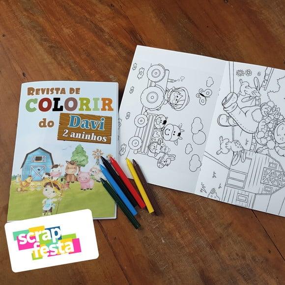 Revista Colorir + Giz de Cera Festa Fazendinha Aquarela