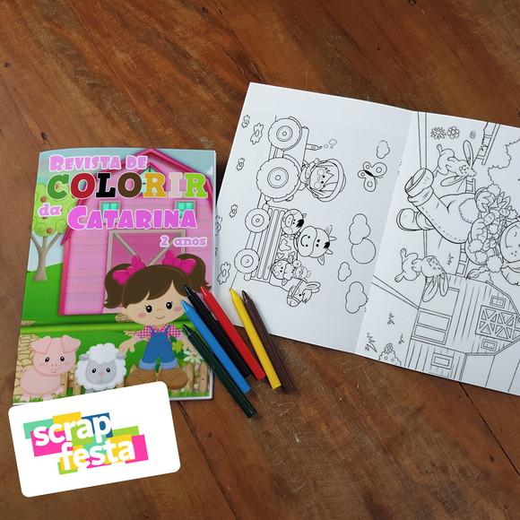Revista Colorir + Giz de Cera Festa Fazendinha Menina Rosa