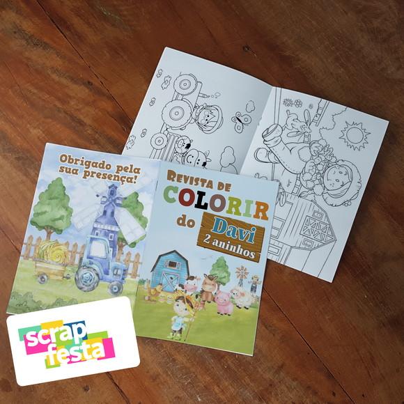 Revista Colorir + Giz de Cera Festa Fazendinha Aquarela