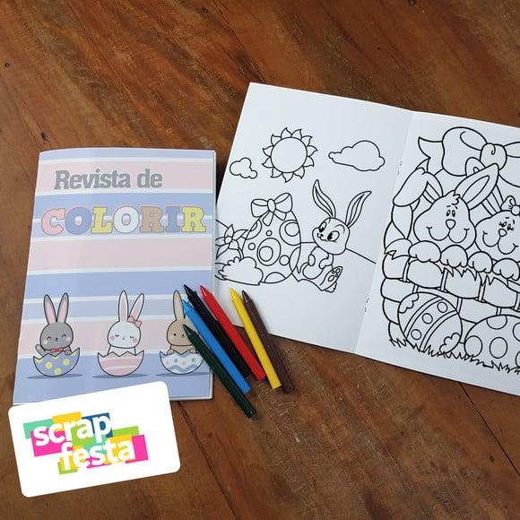 Revista Colorir + Giz de Cera Festa Páscoa