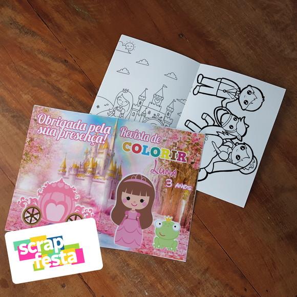 Revista Colorir + Giz de Cera Festa Princesas