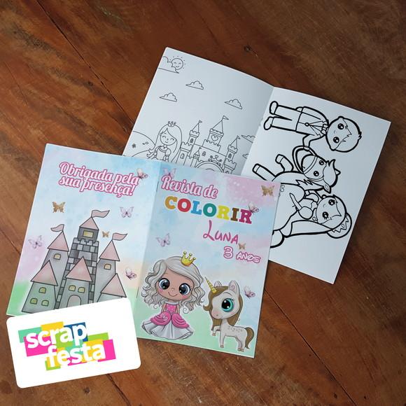 Revista Colorir + Giz de Cera Festa Princesas Cute