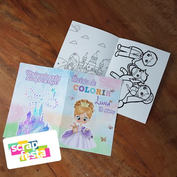 Revista Colorir + Giz de Cera Festa Princesas Cute