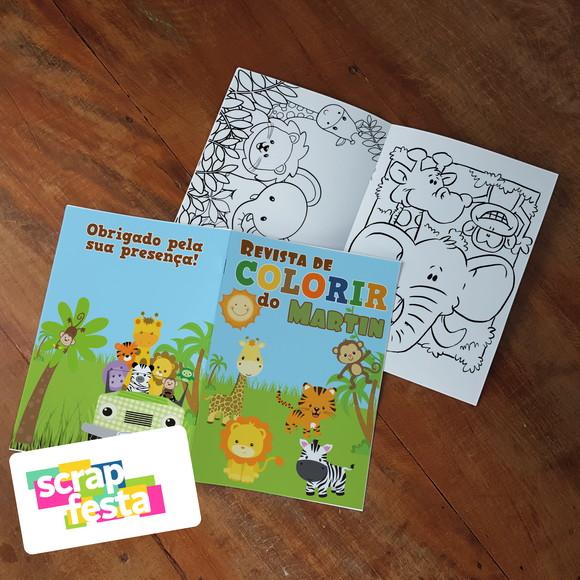 Revista Colorir + Giz de Cera Festa Safari