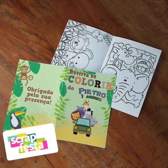 Revista Colorir + Giz de Cera Festa Safari