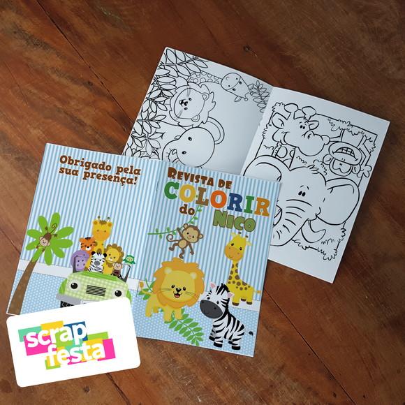 Revista Colorir + Giz de Cera Festa Safari