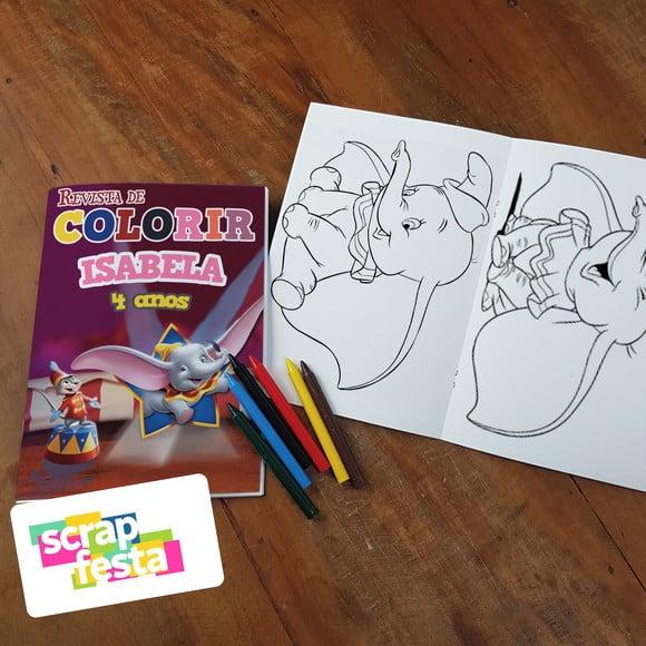 Revista Colorir Personalizado + Giz Cera Festa Dumbo