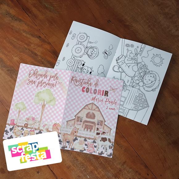 Revista Colorir+embalagem+giz Cera Festa Fazendinha Aquarela