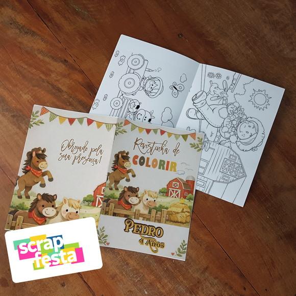 Revista Colorir+embalagem+giz Cera Festa Fazendinha Aquarela