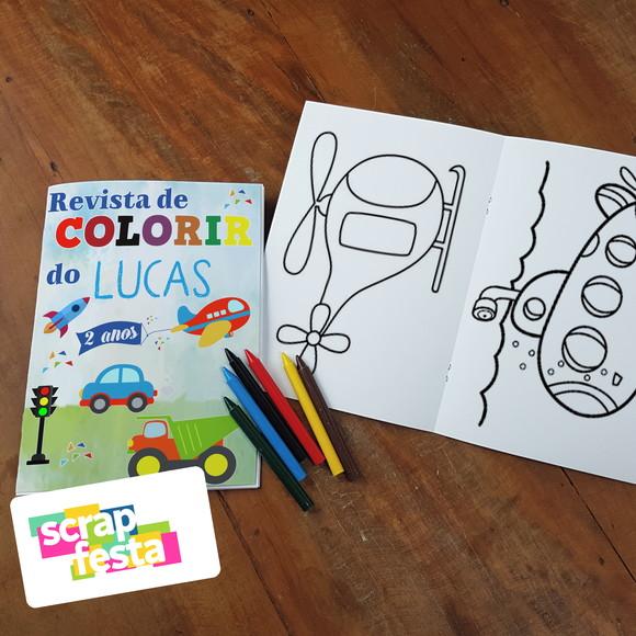 Revista Colorir+embalagem+giz Cera Festa Meios de Transporte