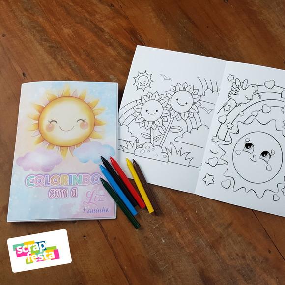 Revista Colorir+embalagem+giz Cera Primeira Volta ao Sol