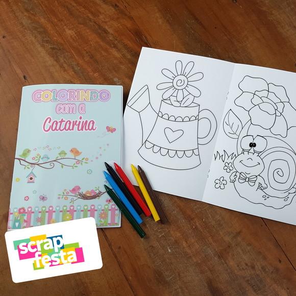 Revista Colorir+embalagem+giz de Cera Festa Jardim Encantado