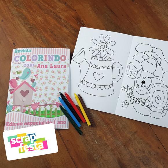 Revista Colorir+embalagem+giz de Cera Festa Jardim Encantado