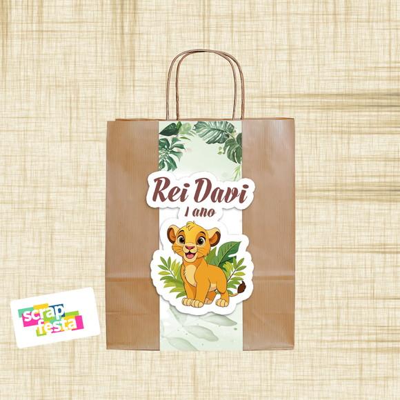 Sacolinha Papel Kraft Personalizada Festa Leão Safari