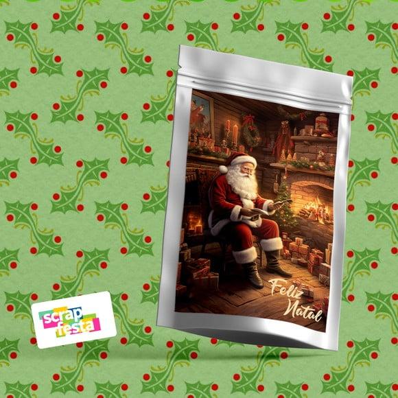 Saquinho Metalizado 14x20 Personalizado Natal Papai Noel