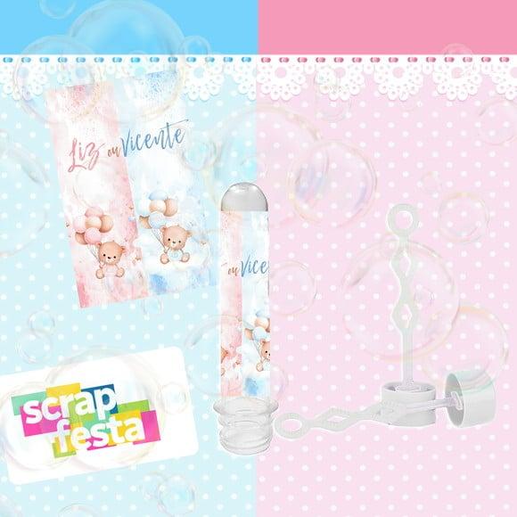 Tubete Bolha de Sabão Festa Chá Revelação Ursinho Aquarela