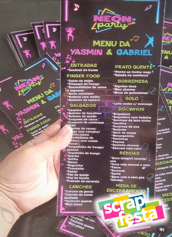 Menu Cardápio Personalizado Festa Balada Neon