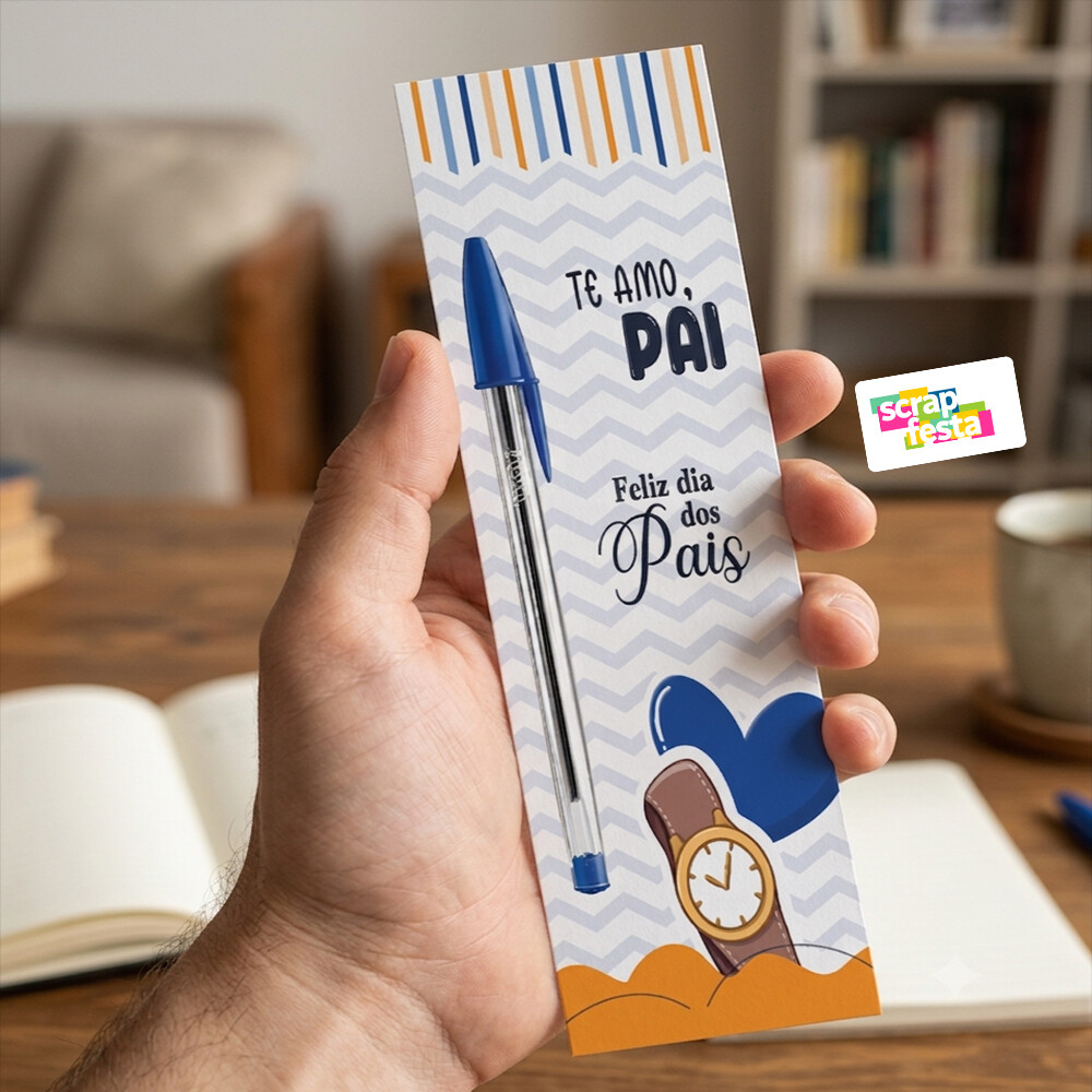 Brinde Marca Página Personalizado e Caneta Azul Dia dos Pais