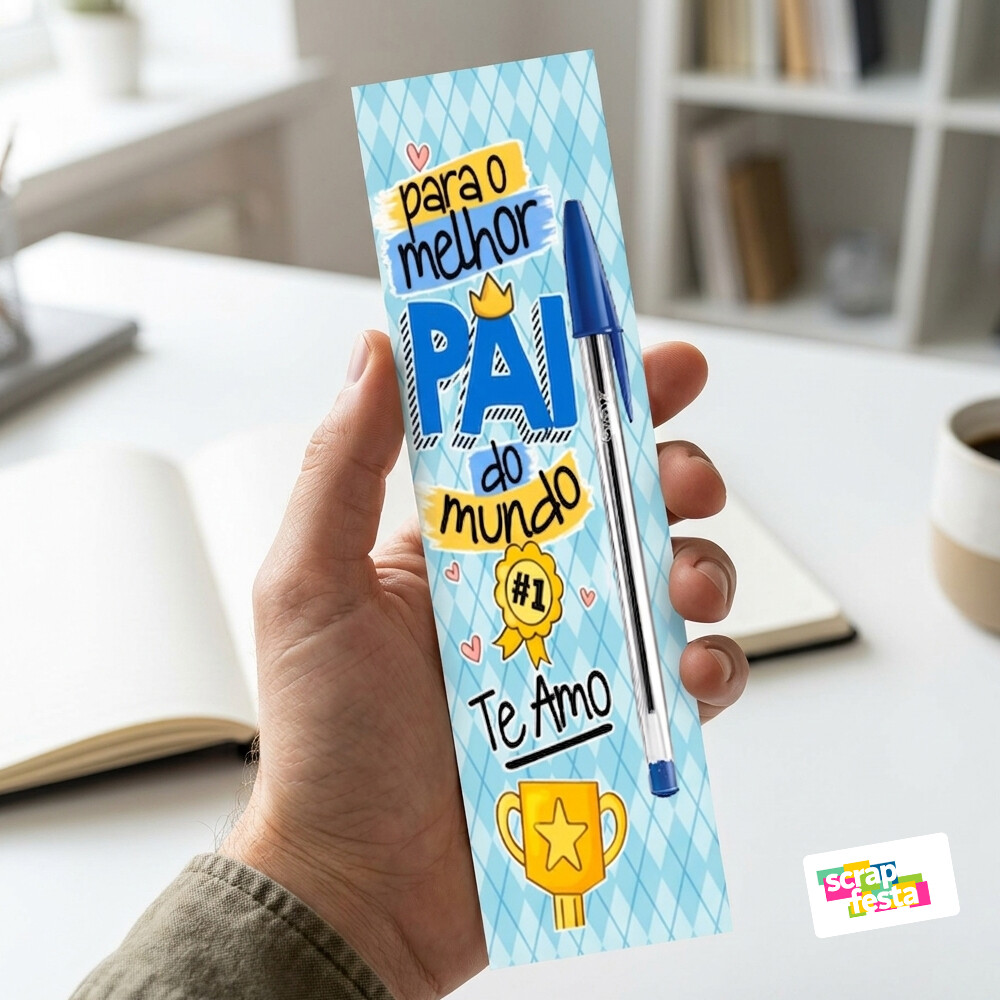 Brinde Marca Página Personalizado e Caneta Azul Dia dos Pais