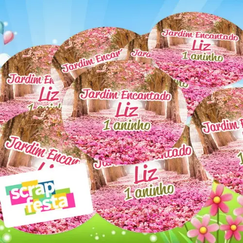 Adesivo 5 cm Redondo Personalizado Festa Jardim Encantado