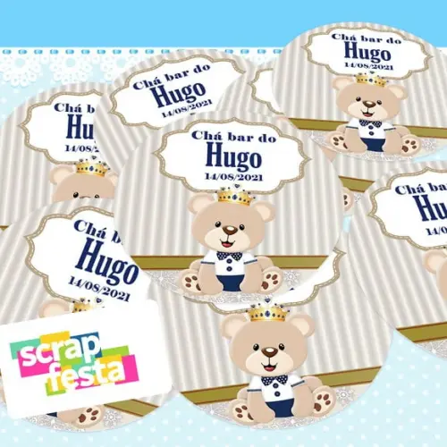 Adesivo 5cm Redondo Chá de Menino Urso Príncipe Provençal