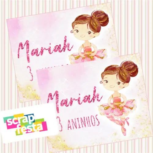 Adesivo Personalizado 8x10 Festa Bailarina Aquarela