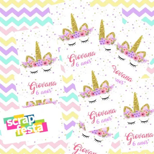 Adesivo Personalizado Retangular 4x7 Festa Unicórnio