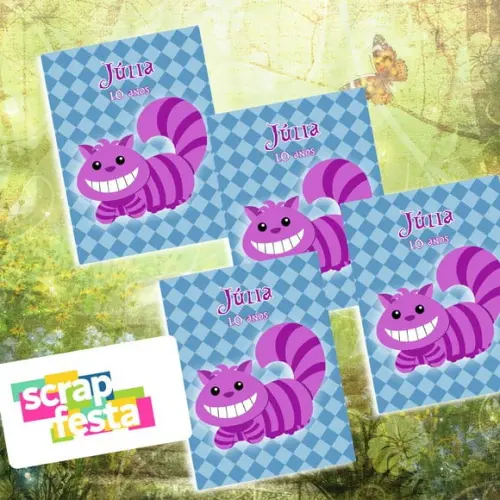 Adesivo Personalizado Retangular 5x11 Alice Gato de Cheshire