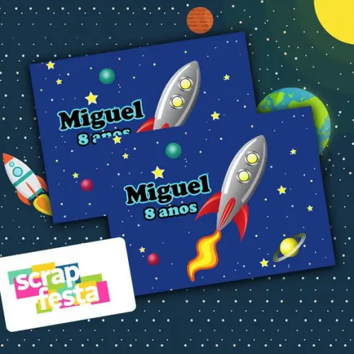 Adesivo Personalizado Retangular 7,45x5,5 Espaço Foguete