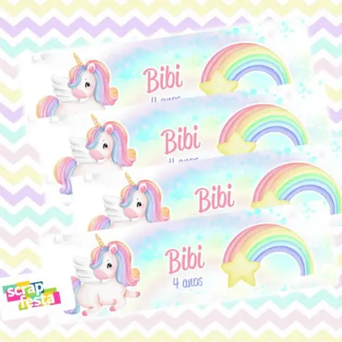 Adesivo Personalizado Retangular 7x2 Unicórnio Aquarela Cute