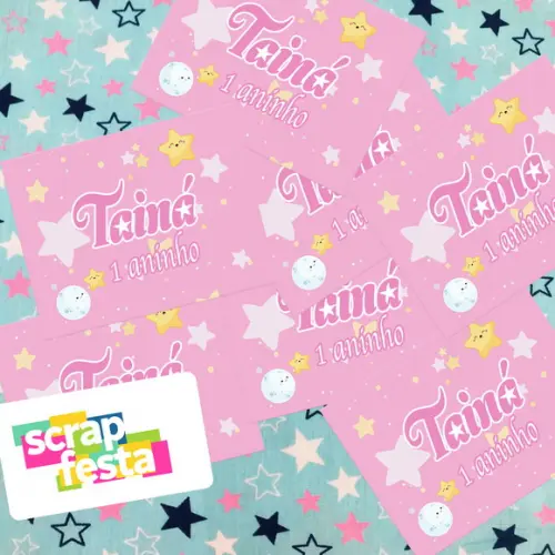 Adesivo Personalizado Retangular Festa Brilha Estrelinha