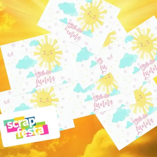 Adesivo Personalizado Retangular Festa Raio de Sol Aquarela