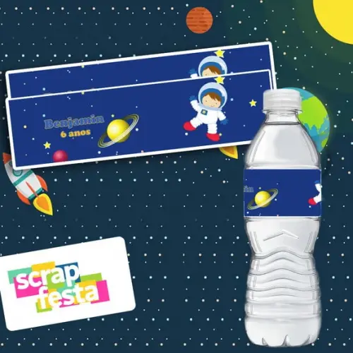 Adesivo Personalizado Rótulo água 5x19,5 Espaço Astronauta