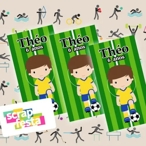 Adesivo Retangular 9,5x5 Festa Esporte Futebol