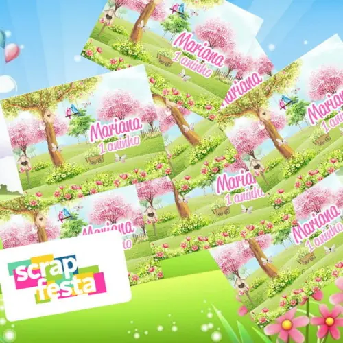 Adesivo Retangular Personalizados Festa Jardim Encantado