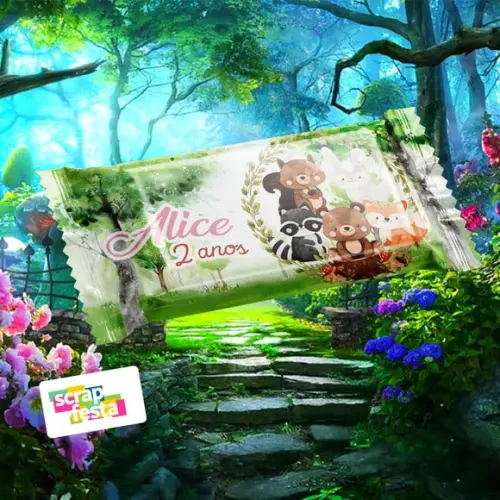 Adesivo Rótulo para Kit Kat Floresta Bosque Encantado