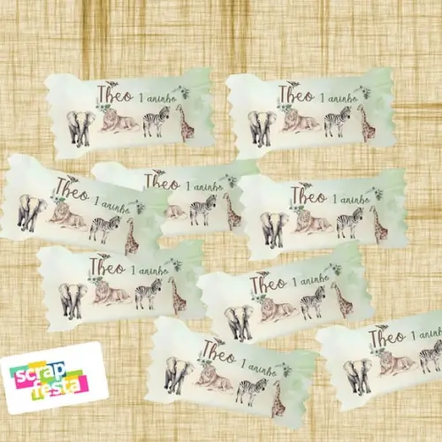 Bala Personalizada Festa Safari Realista Aquarela