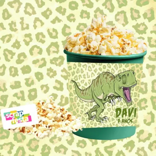 Balde de Pipoca 1 Litro Personalizado Festa Dinossauro