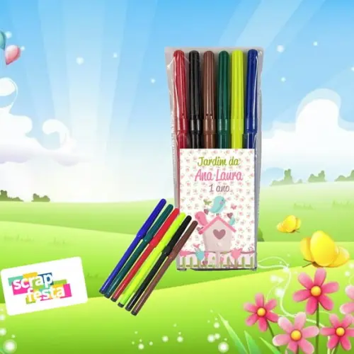 Canetinha Personalizada 6 Cores Jardim Encantado