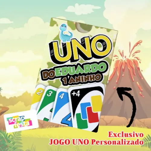 Jogo Uno Festa Dinossauro + Saquinho, Fitinha e Tag