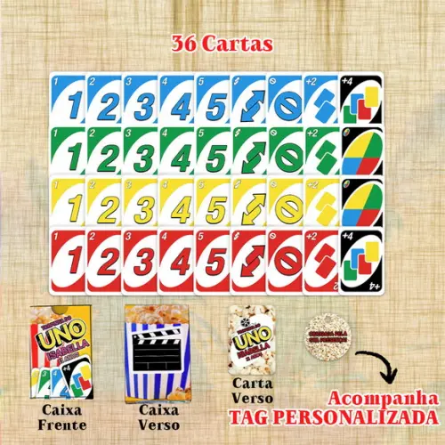 Jogo Uno Festa Cinema + Saquinho, Fitinha e Tag