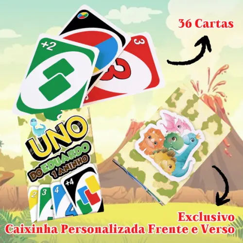 Jogo Uno Festa Dinossauro + Saquinho, Fitinha e Tag