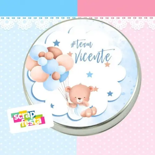 Latinha Chá de Bebê Revelação Ursinho Aquarela Balões
