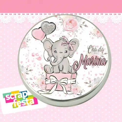 Latinha de Chá de Bebê Latinhas Menina Elefante Balão