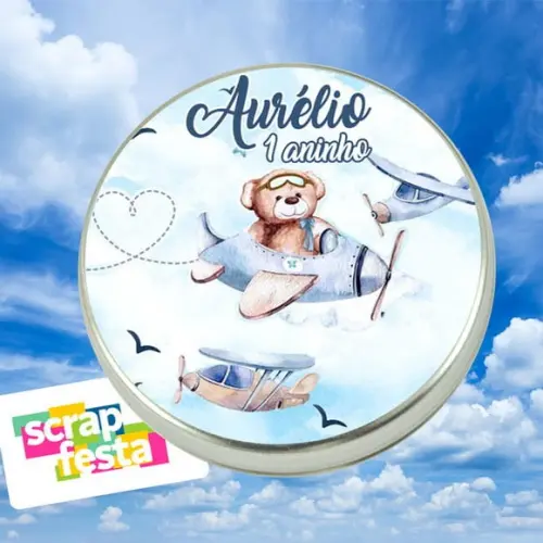 Latinhas Personalizadas Festa Urso Aviador Aquarela