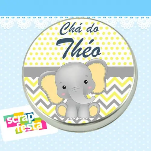 Lembrancinhas de Chá de Bebê Latinhas Menino Elefantinho