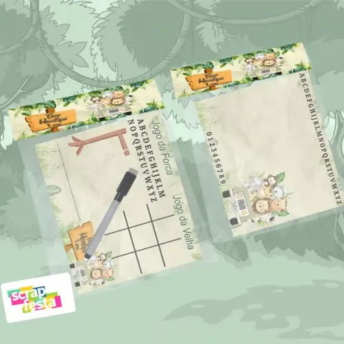 Lousa Mágica Personalizada, Caneta com Apagador Festa Safari